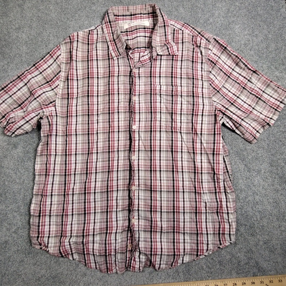 Levis Red Tab Mens XXL Short Sleeve Plaid Button Up Shirt Red White Black Cotton